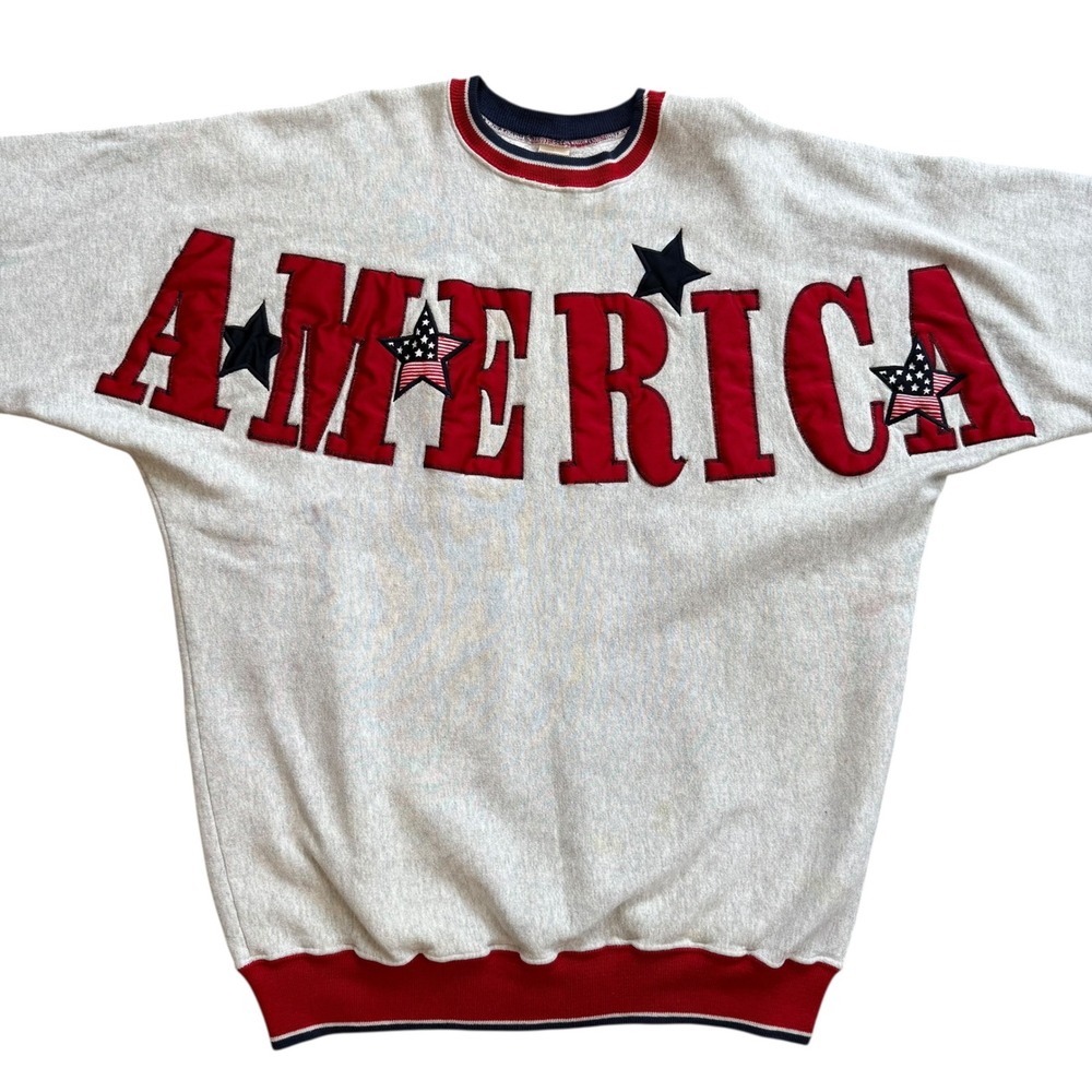 Vintage Legends America Spellout Sweatshirt Grey Red USA Made Oversized XL 90s